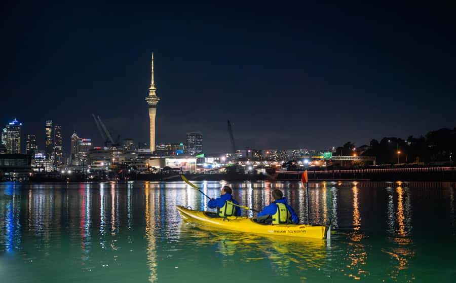 Auckland: City Lights Night Kayak Tour - Paddling beside the Auckland Harbour Bridge