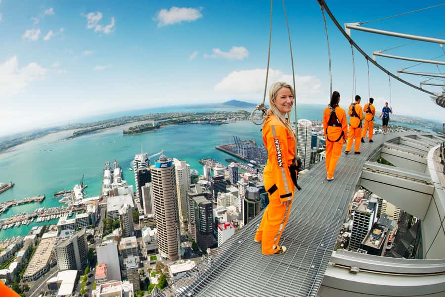 Auckland: Sky Tower SkyWalk - 192m High Edge Walk - The moment you step out: what the no-handrail ledge feels like