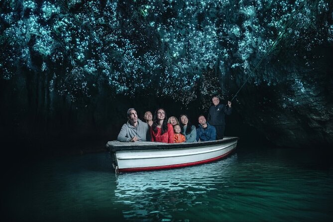 Small Group Waitomo and Rotorua including Te Puia Tour - Waitomo Glowworm Caves: boat ride glow and a guide who explains what you’re seeing