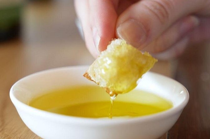 Waiheke 'FLAVOURS' of lunch Wine Oil Beer Spirits max 11 clients - Allpress Olive Grove tasting: oils, spreads, and olives